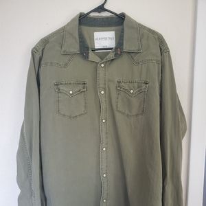Green button down shirt